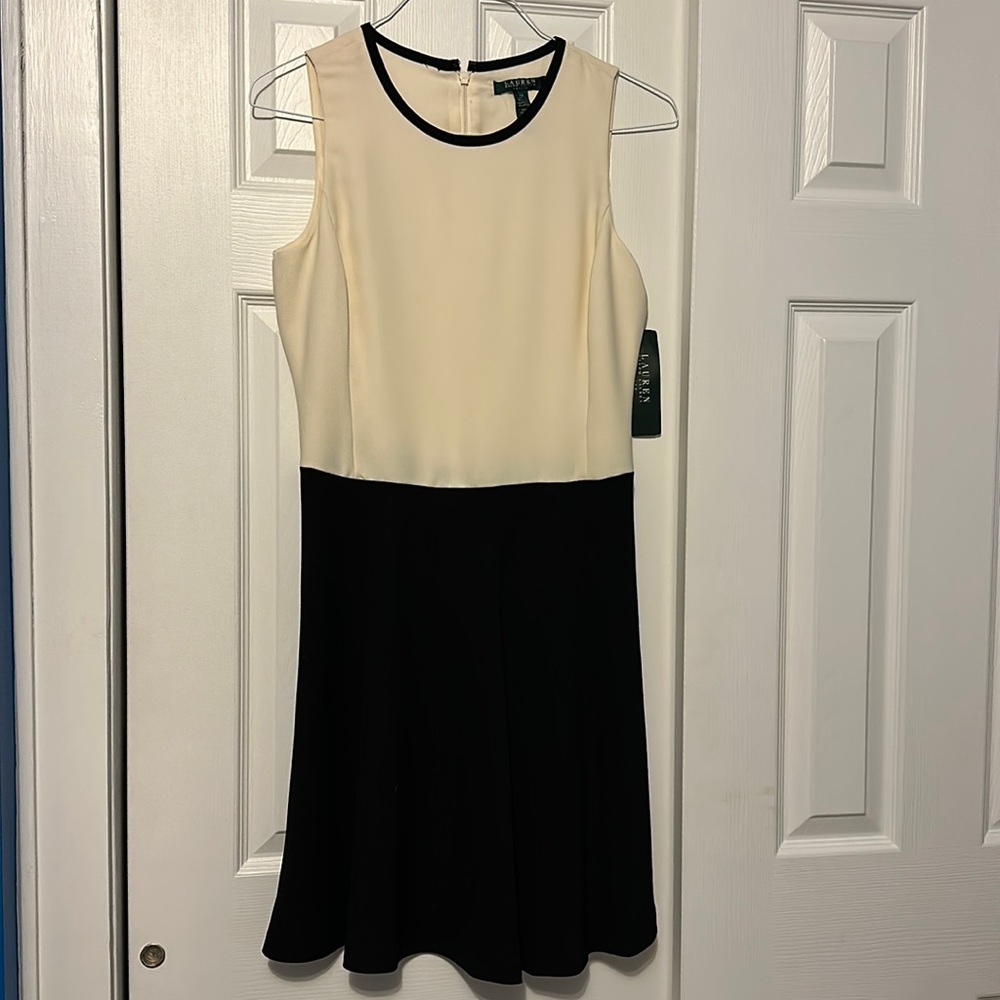 NWT Lauren by Ralph Lauren Cream and Black Dress